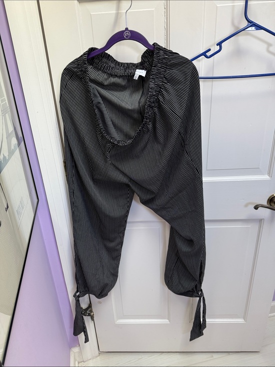 Harlyn Pants - Black Pinstripe Elastic-Waist Jumpsuit
